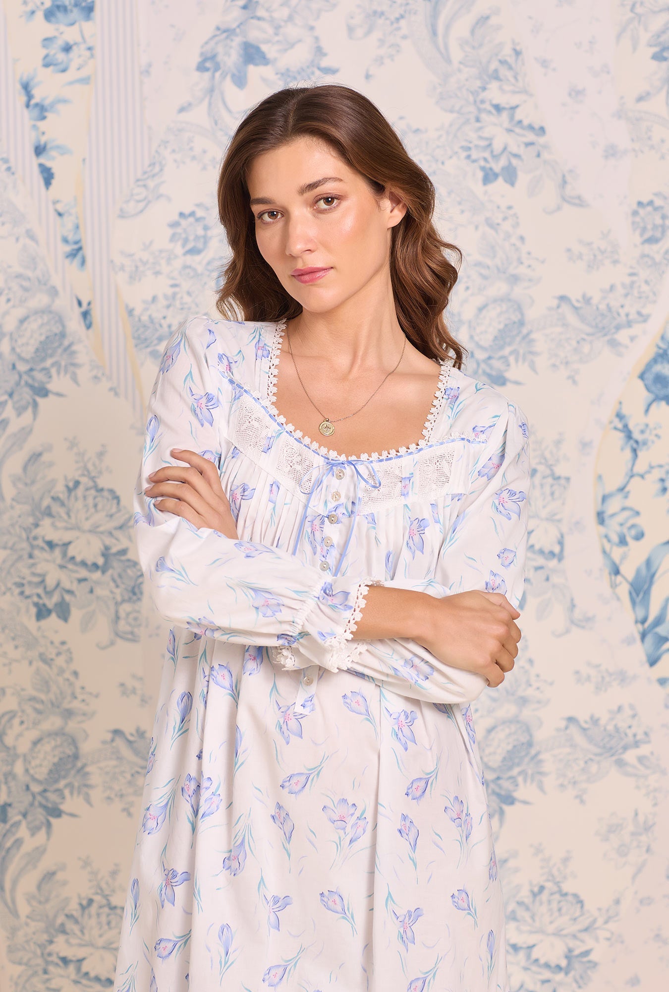 Eileen West Blue Crocus Cotton Lawn Long Sleeve Ballet Nightgown