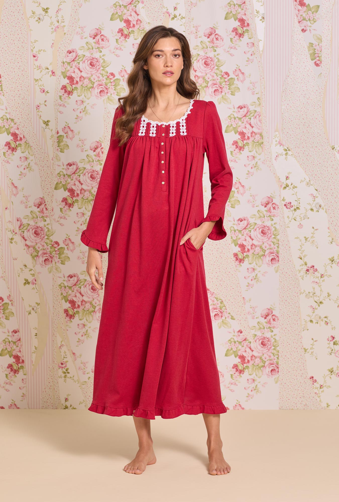 Eileen West Dream Heather Claret Interlock Long Sleeve Nightgown