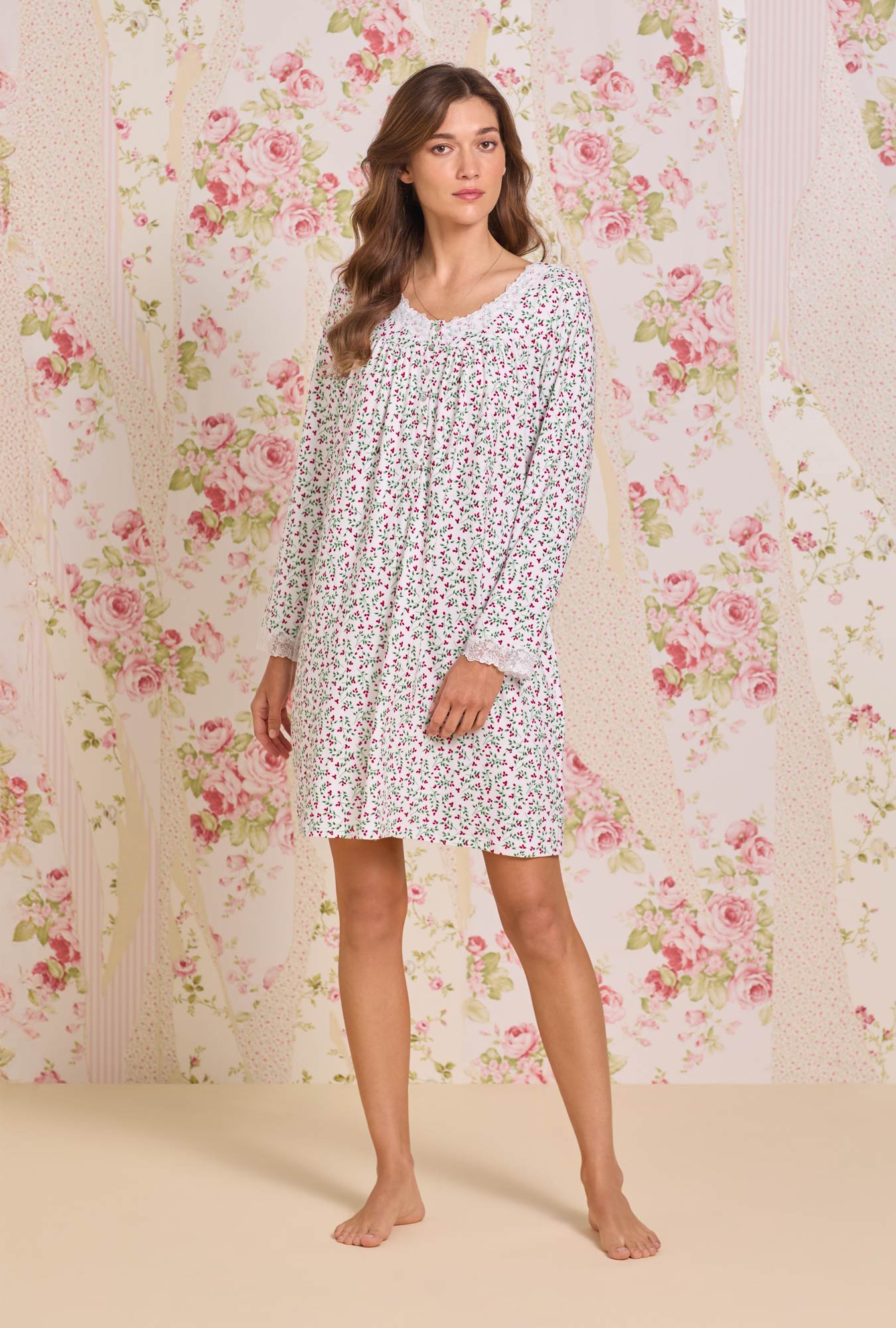 Eileen West Crimson Sprig Dreamy Sweater Knit Chemise
