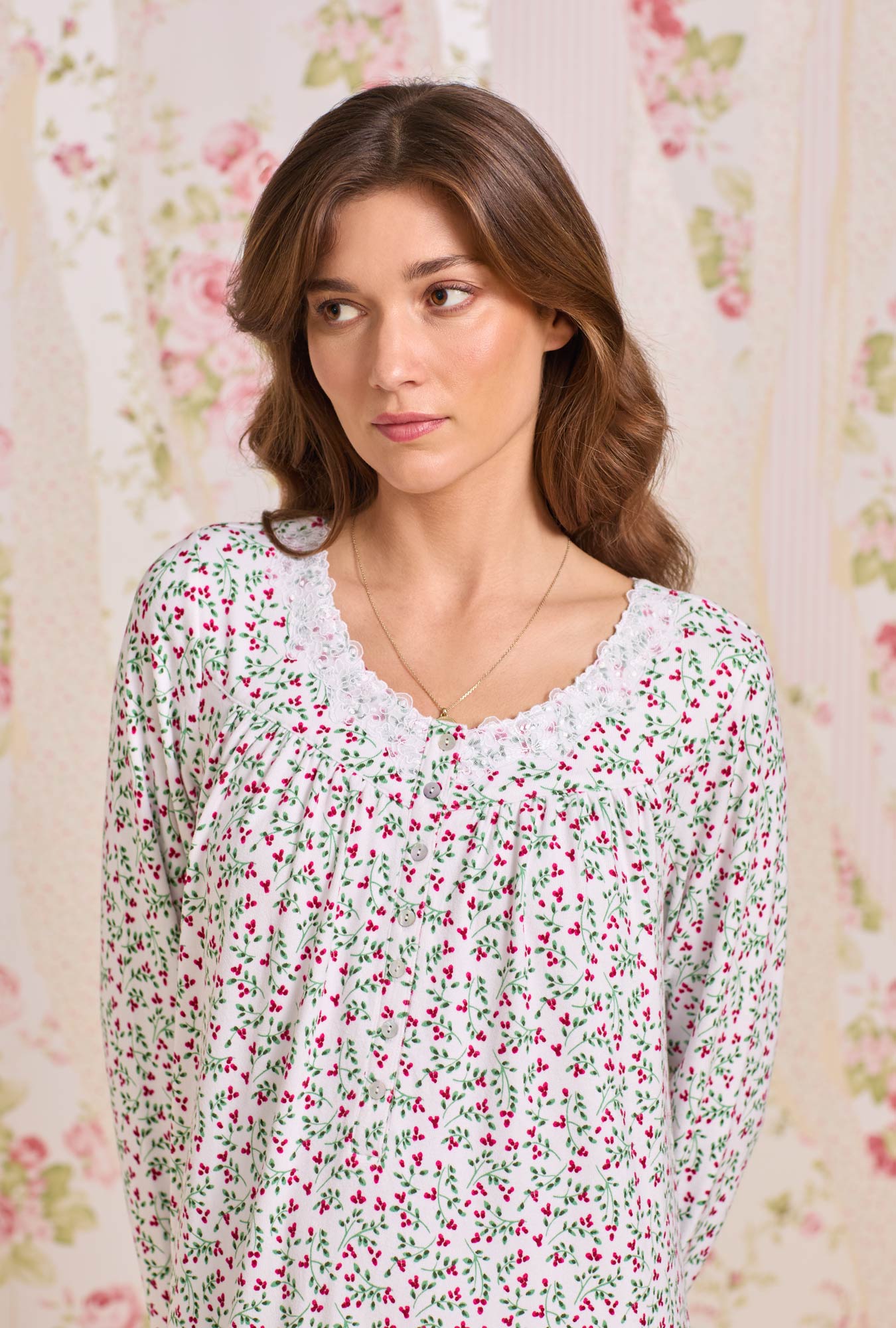 Eileen West Crimson Sprig Dreamy Sweater Knit Chemise