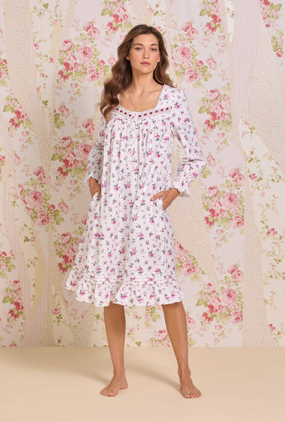 Eileen West Winter Rosette Cotton Flannel Long Sleeve Waltz Nightgown