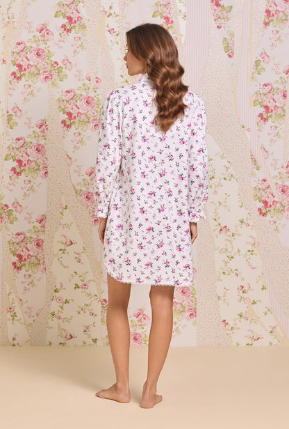 Eileen West Winter Rosette Cotton Flannel Long Sleeve Nightshirt