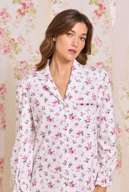 Eileen West Winter Rosette Cotton Flannel Long Sleeve Nightshirt