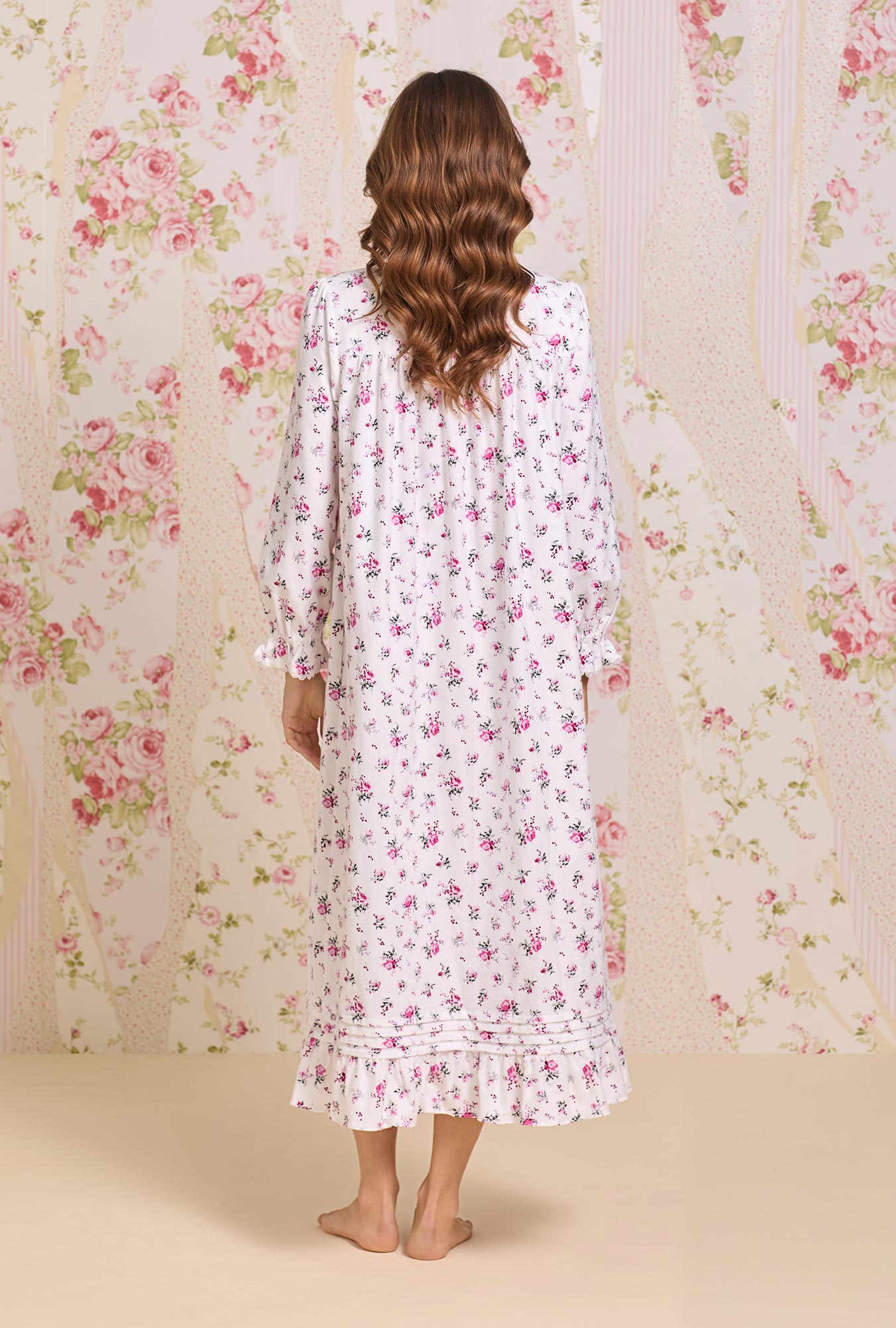 Eileen West Winter Rosette Cotton Flannel High Neck Long Sleeve Ballet Nightgown