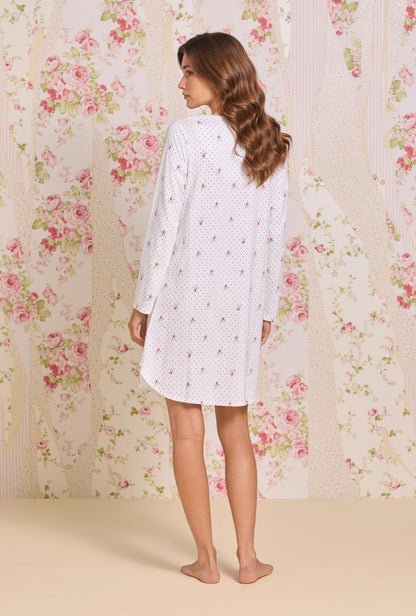 Eileen West Rosebud Dot Cotton Knit Long Sleeve Nightshirt