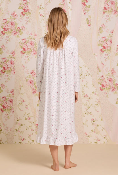 Eileen West Rosebud Dot Cotton Knit Long Sleeve Ballet Nightgown