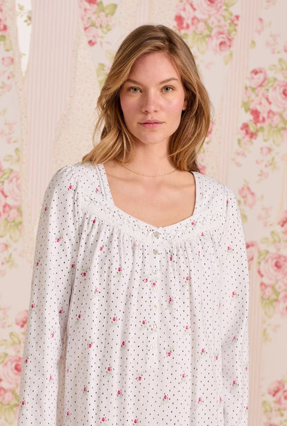 Eileen West Rosebud Dot Cotton Knit Long Sleeve Ballet Nightgown
