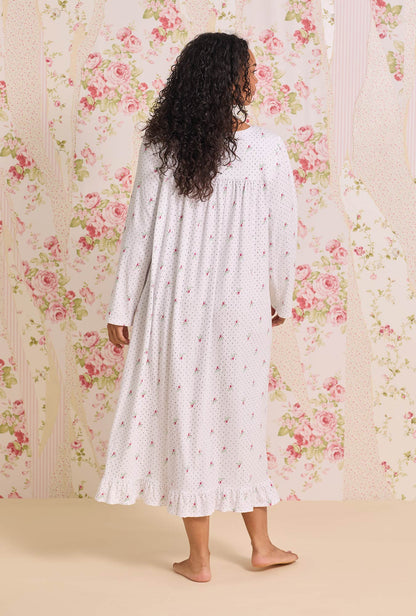 Eileen West Rosebud Dot Cotton Knit Long Sleeve Ballet Nightgown