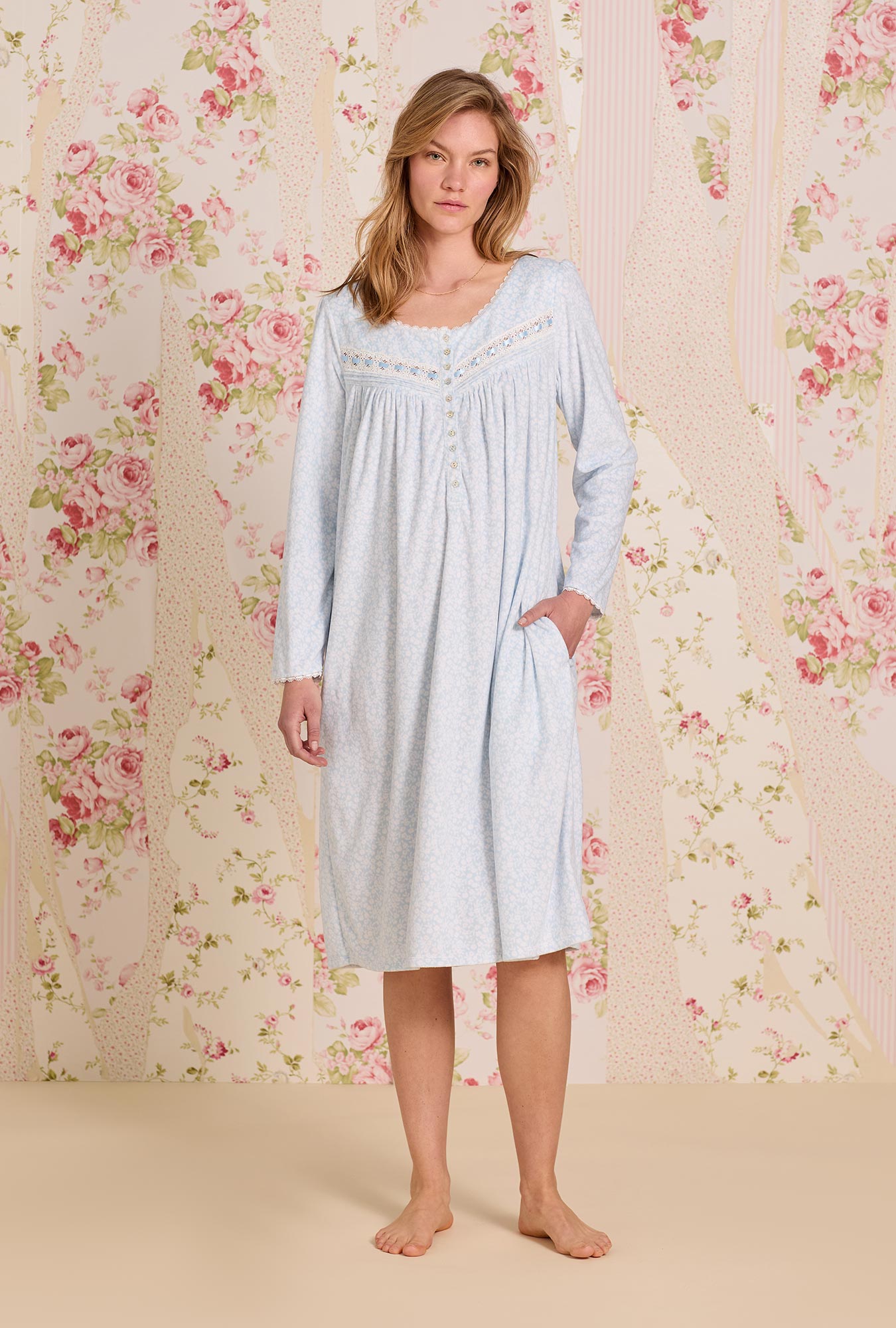 Eileen West Powder Petal Dream Fleece Long Sleeve Waltz Nightgown