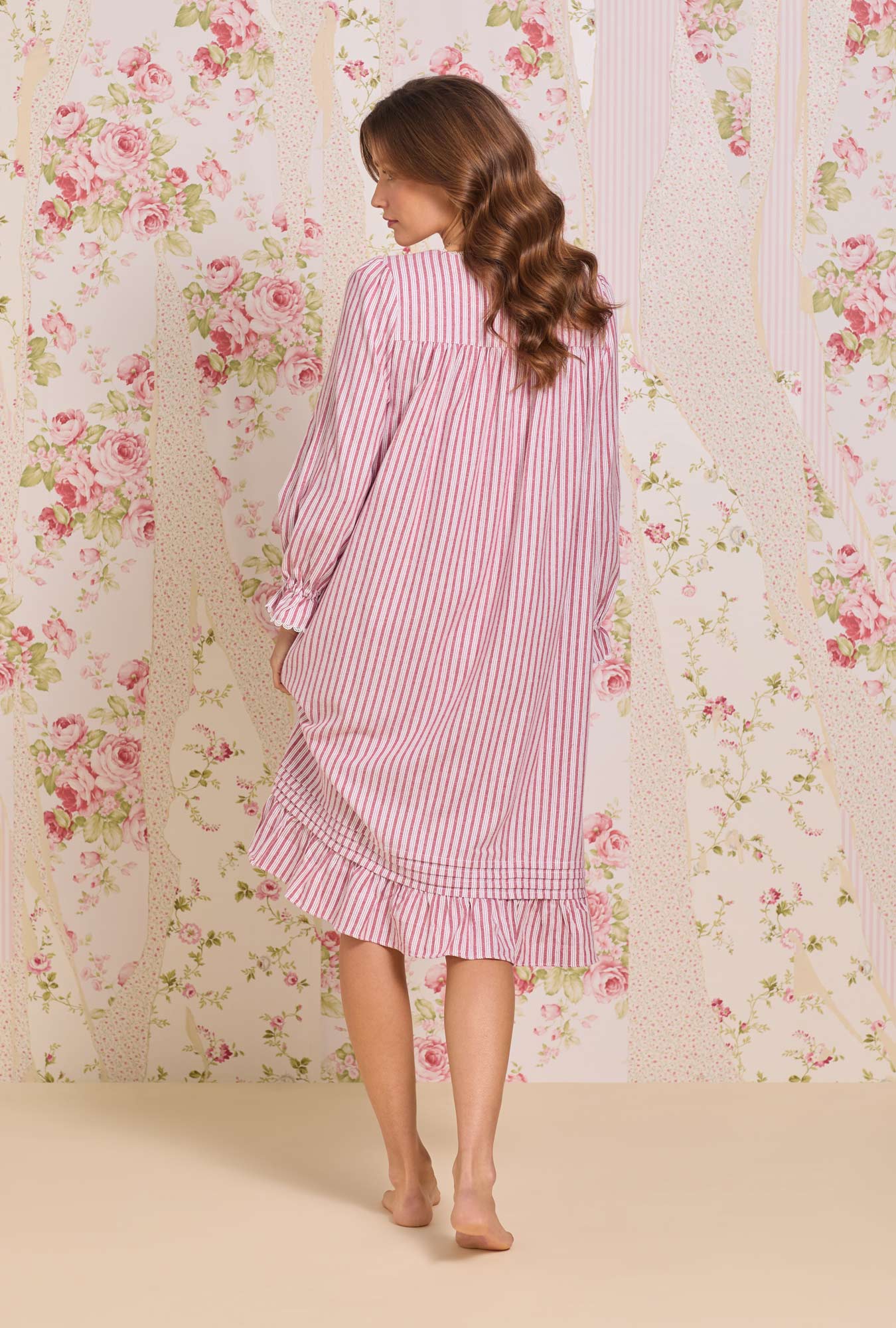 Eileen West Hearth Stripe Cotton Flannel Long Sleeve Waltz Nightgown