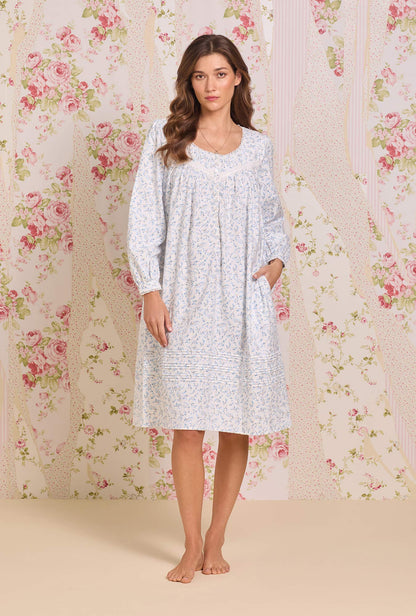 Eileen West Frosted Leaves Cotton Flannel Long Sleeve Waltz Nightgown