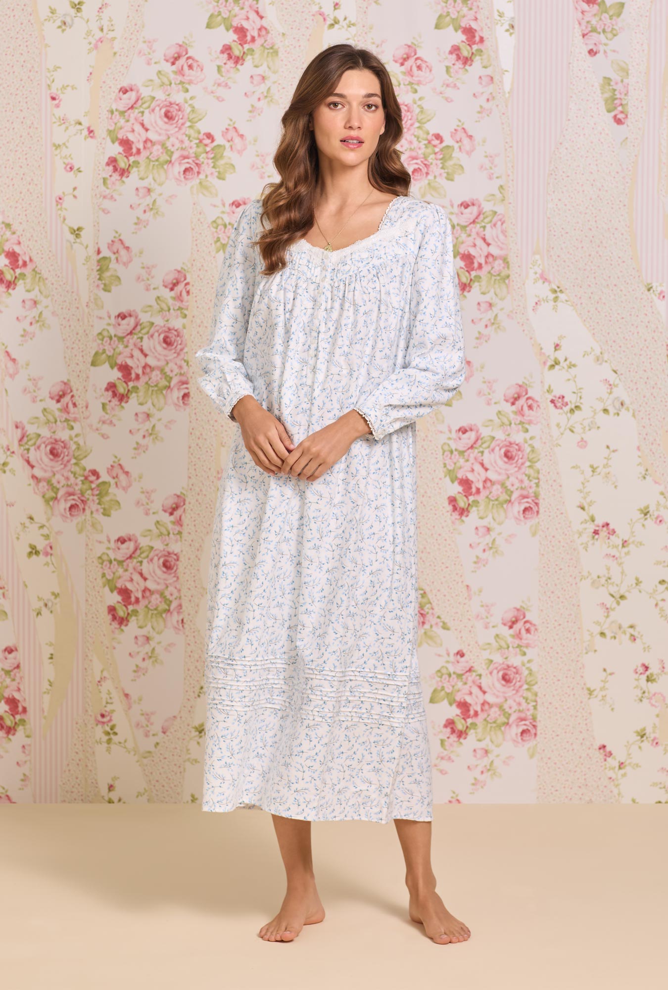 Eileen West Frosted Leaves Cotton Flannel Long Sleeve Ballet Nightgown