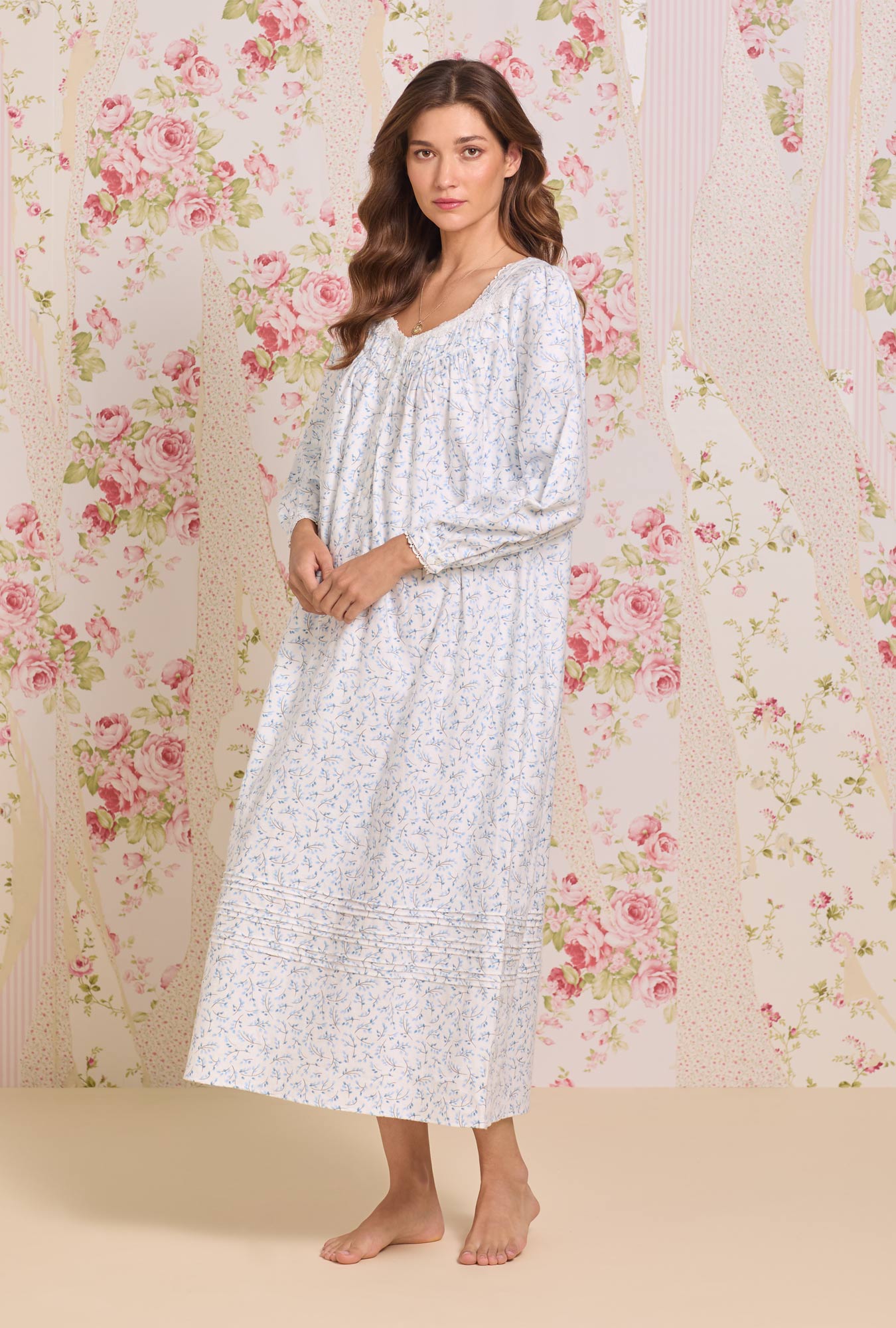 Eileen West Frosted Leaves Cotton Flannel Long Sleeve Ballet Nightgown