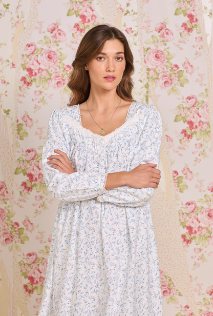 Eileen West Frosted Leaves Cotton Flannel Long Sleeve Ballet Nightgown