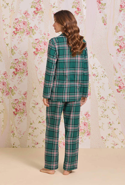 Eileen West Evergreen Plaid Cotton Flannel Notch Collar Pajama