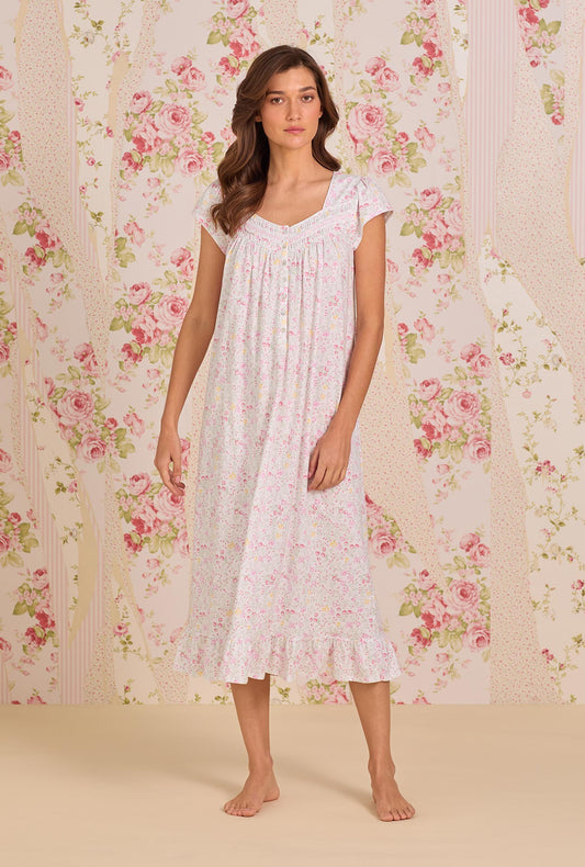 Eileen West Strawberry Field Cotton Knit Cap Sleeve Ballet Nightgown