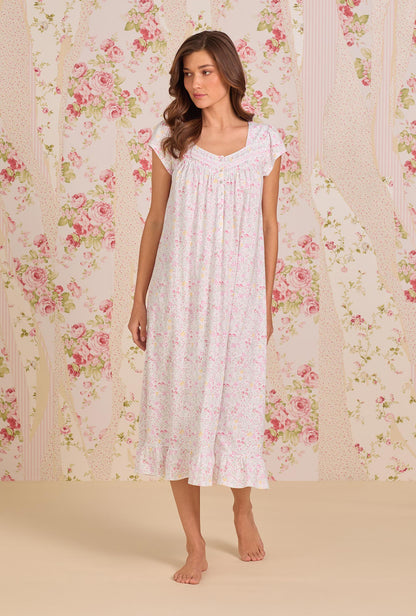 Eileen West Strawberry Field Cotton Knit Cap Sleeve Ballet Nightgown