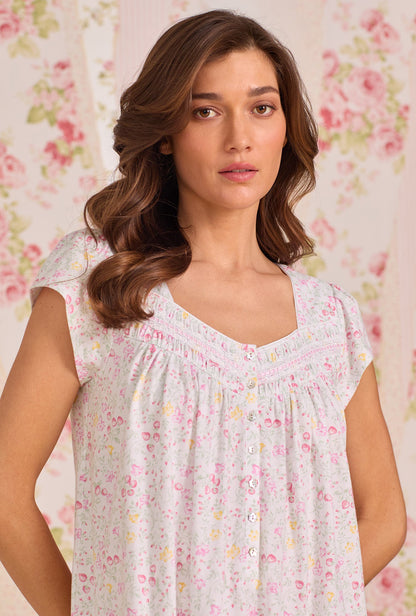Eileen West Strawberry Field Cotton Knit Cap Sleeve Ballet Nightgown