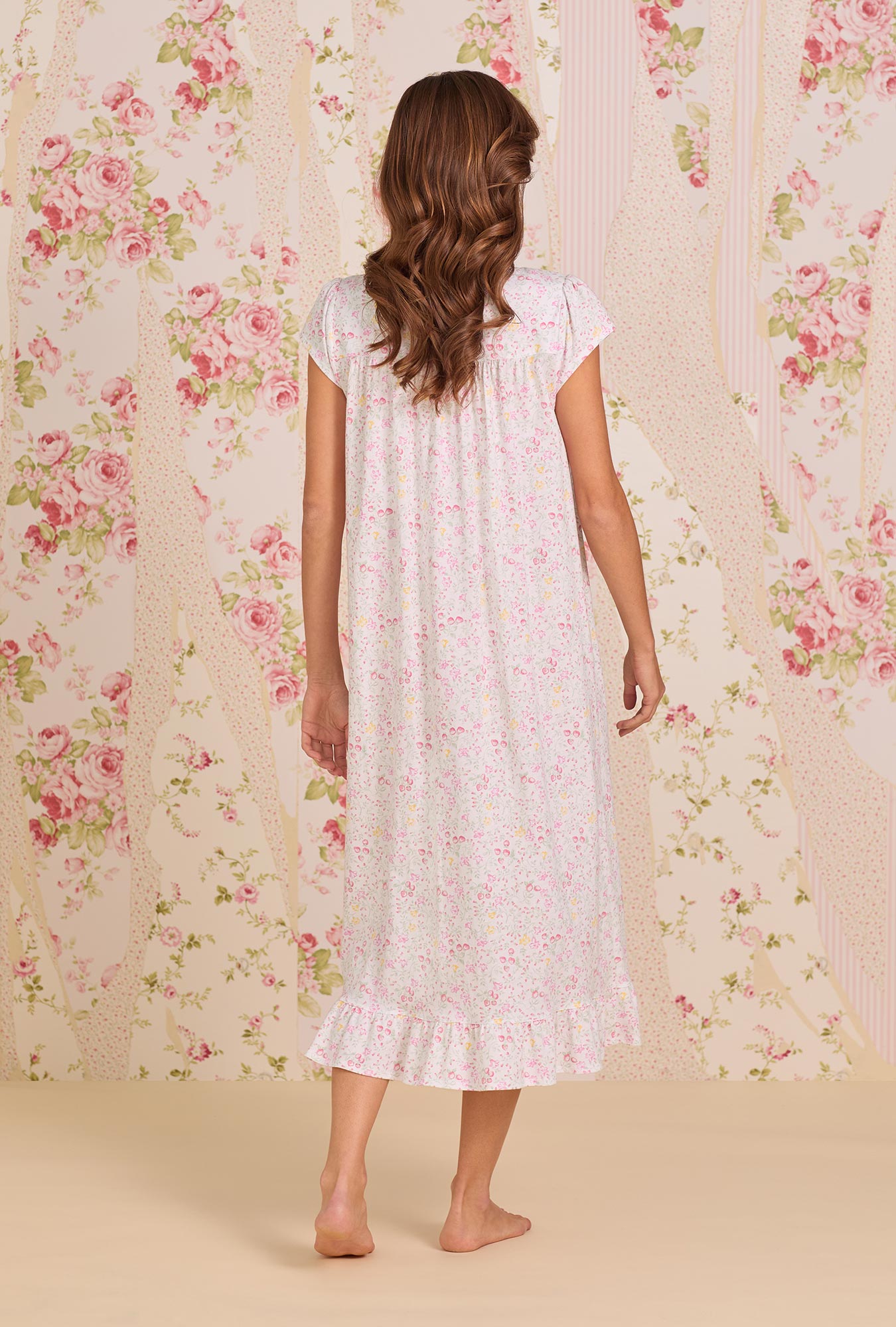 Eileen West Strawberry Field Cotton Knit Cap Sleeve Ballet Nightgown