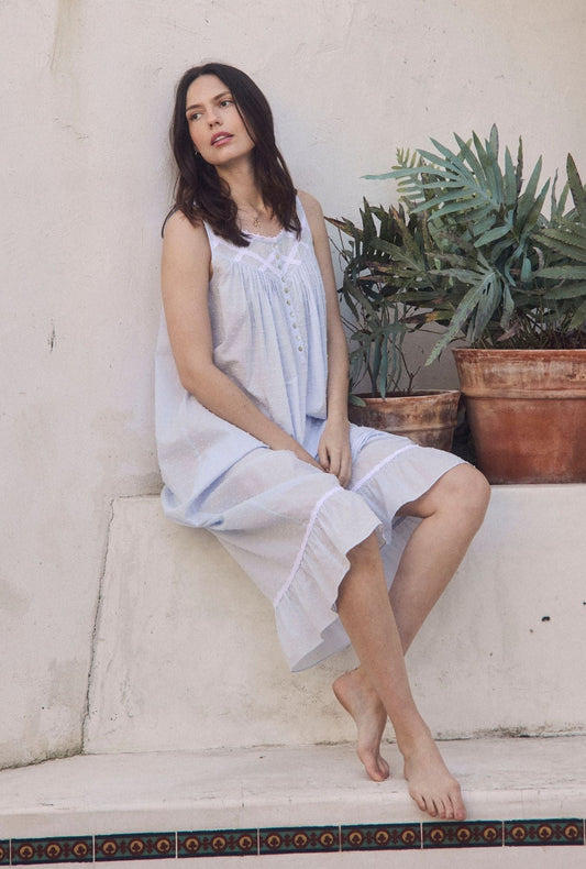 Eileen West The "Eileen" Sky Blue Cotton Swiss Dot Ballet Nightgown