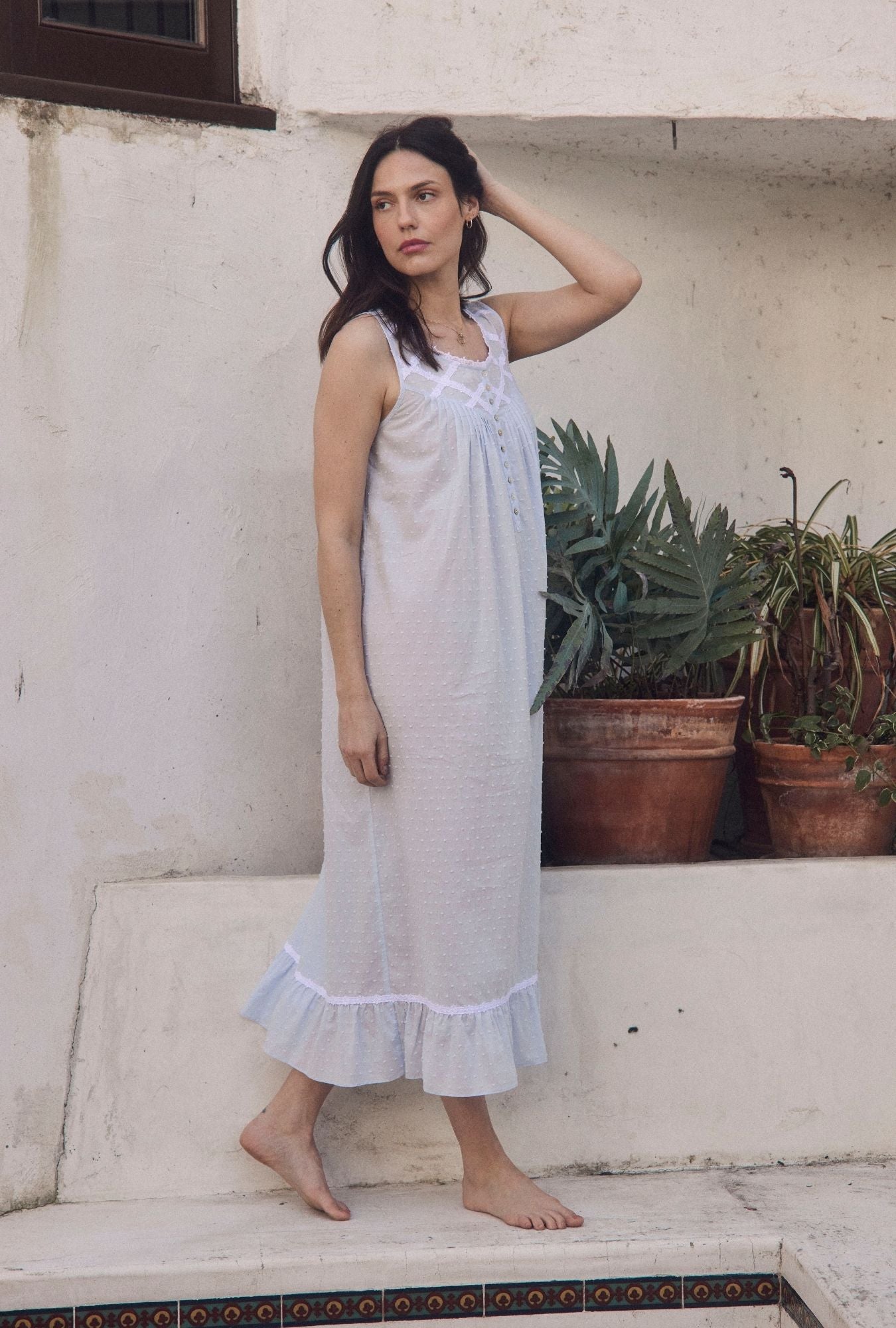 Eileen West The "Eileen" Sky Blue Cotton Swiss Dot Ballet Nightgown
