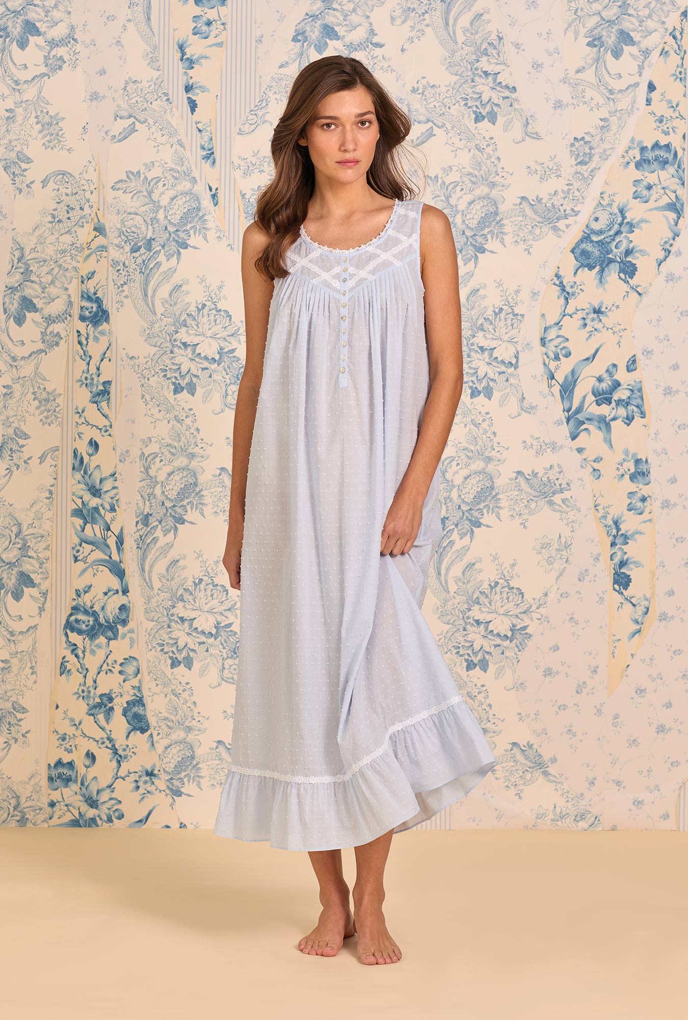 Eileen West The "Eileen" Sky Blue Cotton Swiss Dot Ballet Nightgown