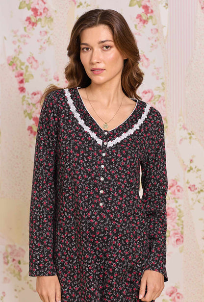 Eileen West Bordeaux Bloom Cotton Knit Long Sleeve Nightshirt