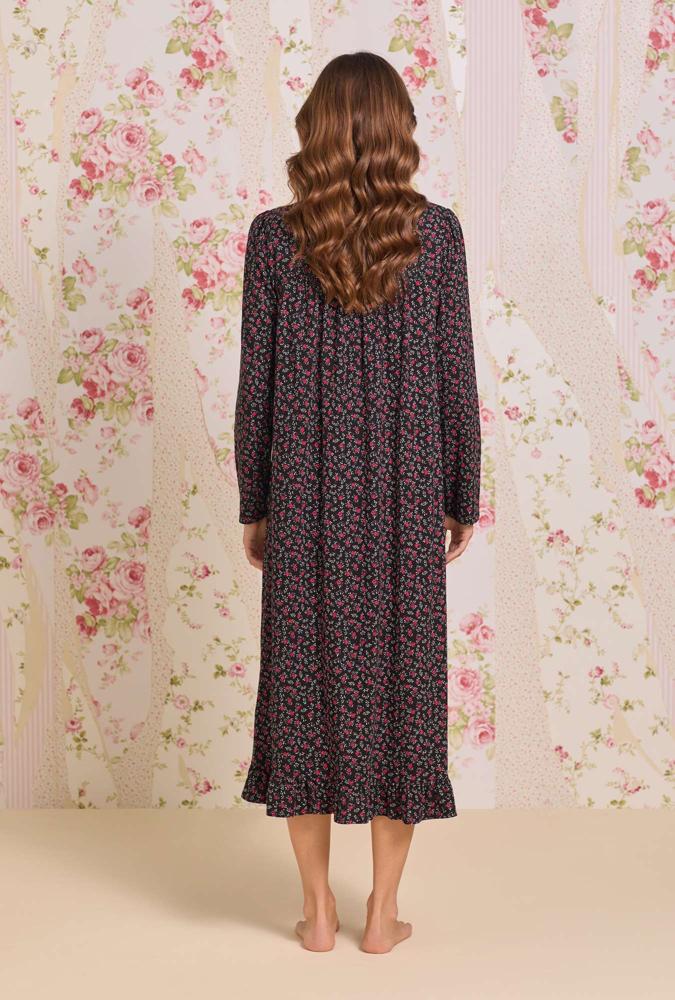 Eileen West Bordeaux Bloom Cotton Knit Long Sleeve Ballet Nightgown
