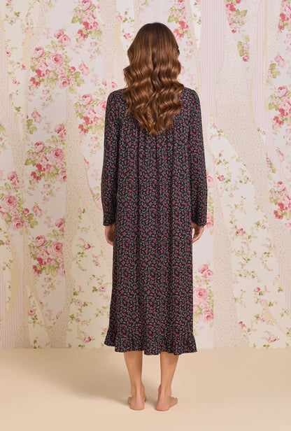 Eileen West Bordeaux Bloom Cotton Knit Long Sleeve Ballet Nightgown