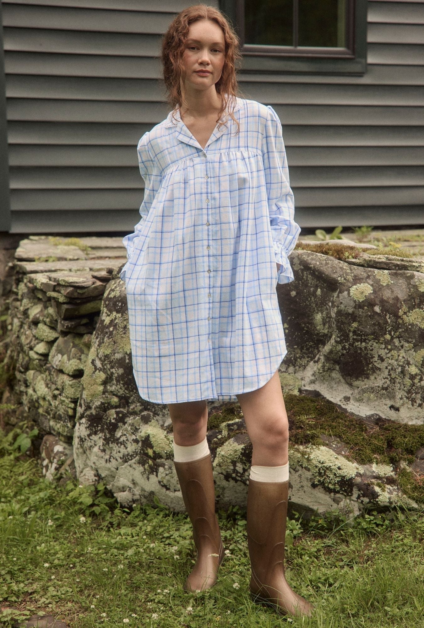 Eileen West Vintage Plaid Cotton Flannel Long Sleeve Nightshirt