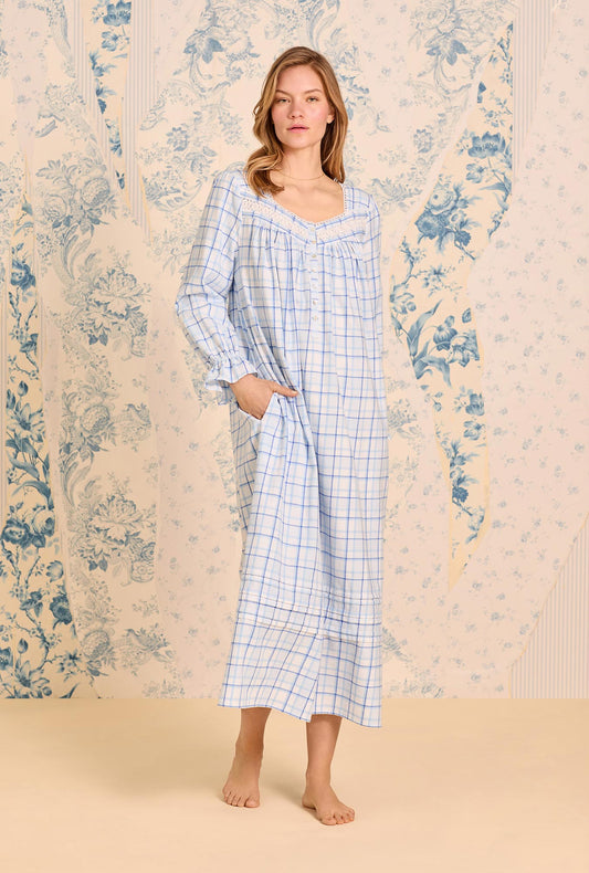 Eileen West Vintage Plaid Cotton Flannel Long Sleeve Ballet Nightgown