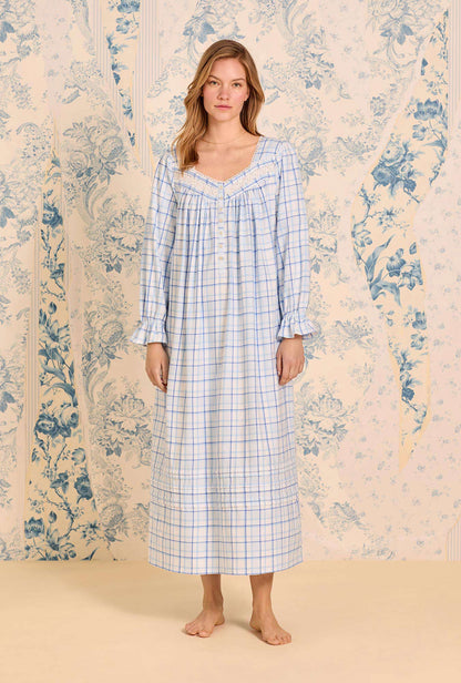 Eileen West Vintage Plaid Cotton Flannel Long Sleeve Ballet Nightgown