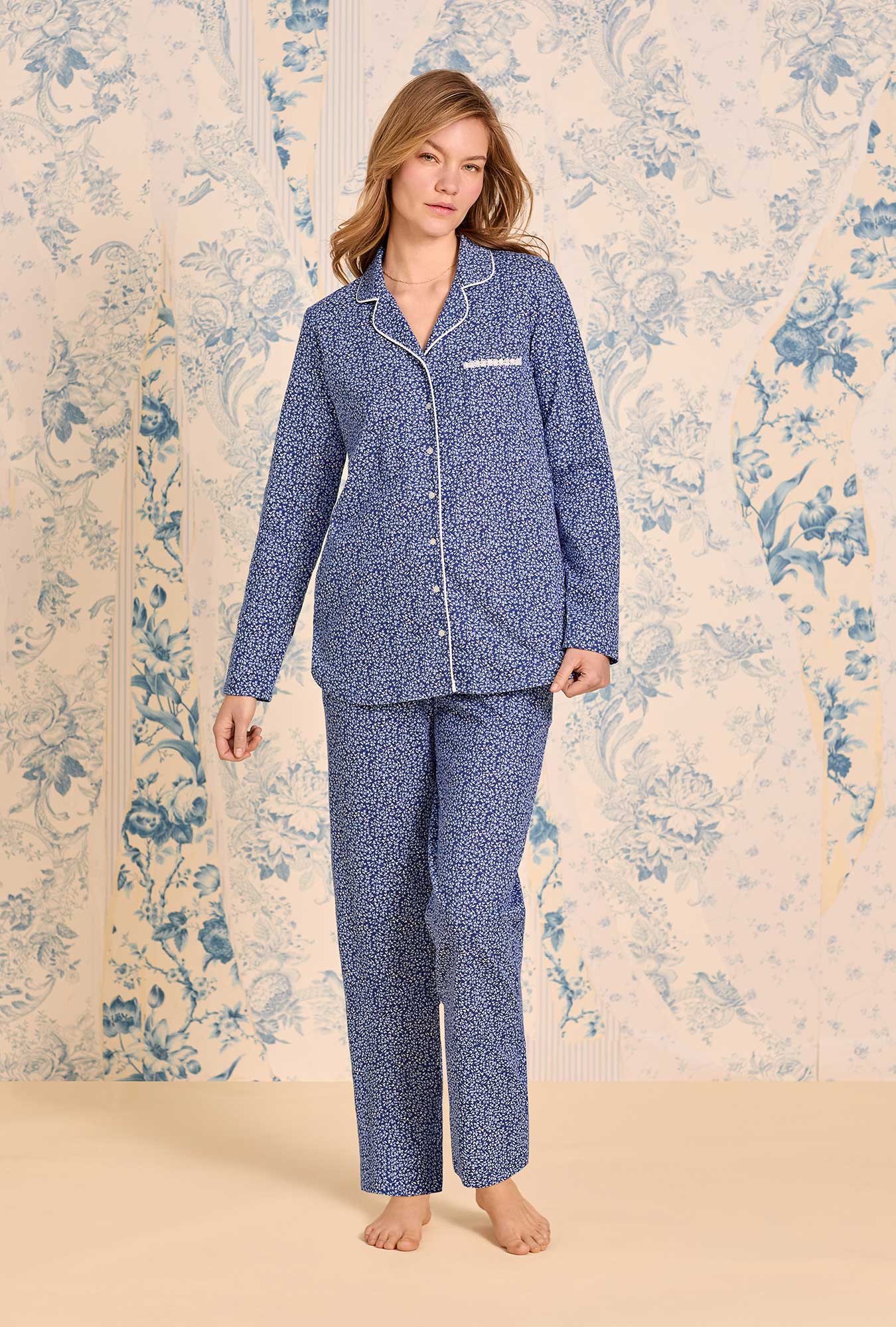 Eileen West Navy Thistle Cotton Knit Pajama