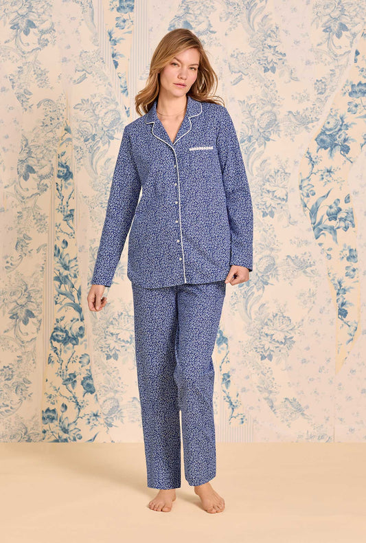Eileen West Navy Thistle Cotton Knit Pajama