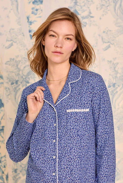 Eileen West Navy Thistle Cotton Knit Pajama