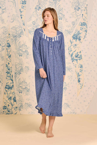 Eileen West Navy Thistle Cotton Knit Long Sleeve Ballet Nightgown