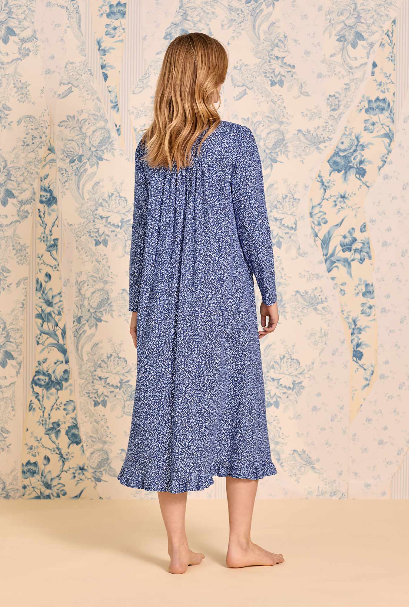 Eileen West Navy Thistle Cotton Knit Long Sleeve Ballet Nightgown