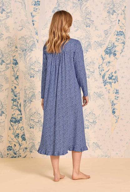 Eileen West Navy Thistle Cotton Knit Long Sleeve Ballet Nightgown