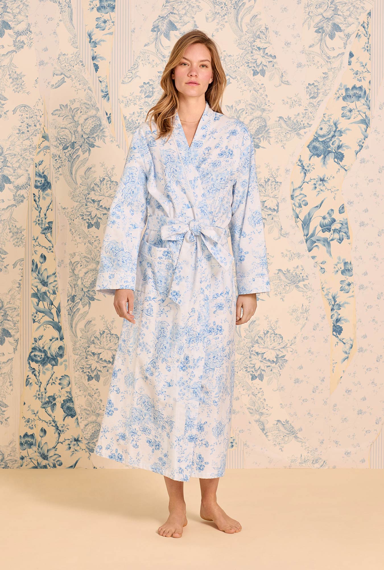 Eileen West Chateau Bloom Cotton Flannel Wrap Robe