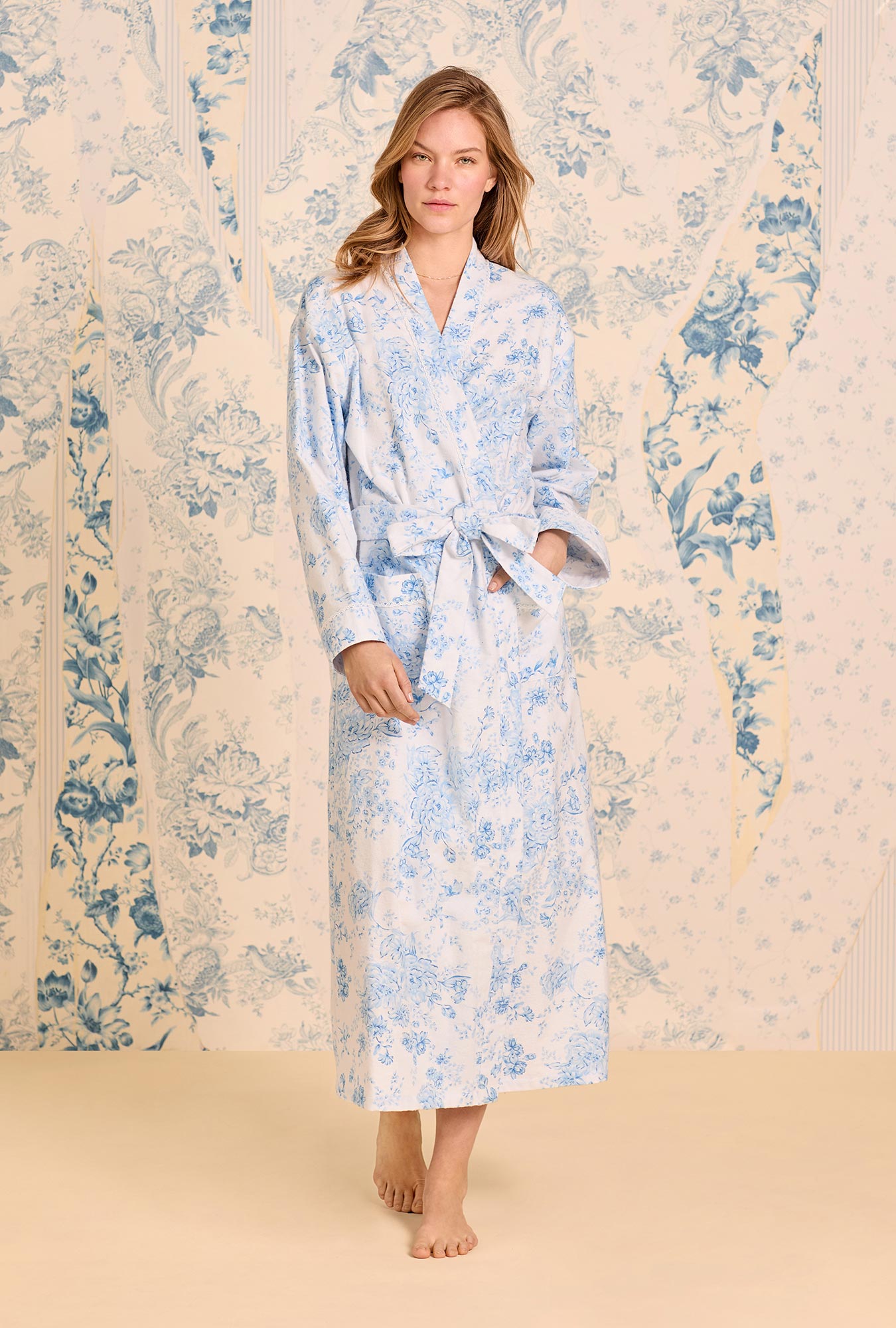 Eileen West Chateau Bloom Cotton Flannel Wrap Robe