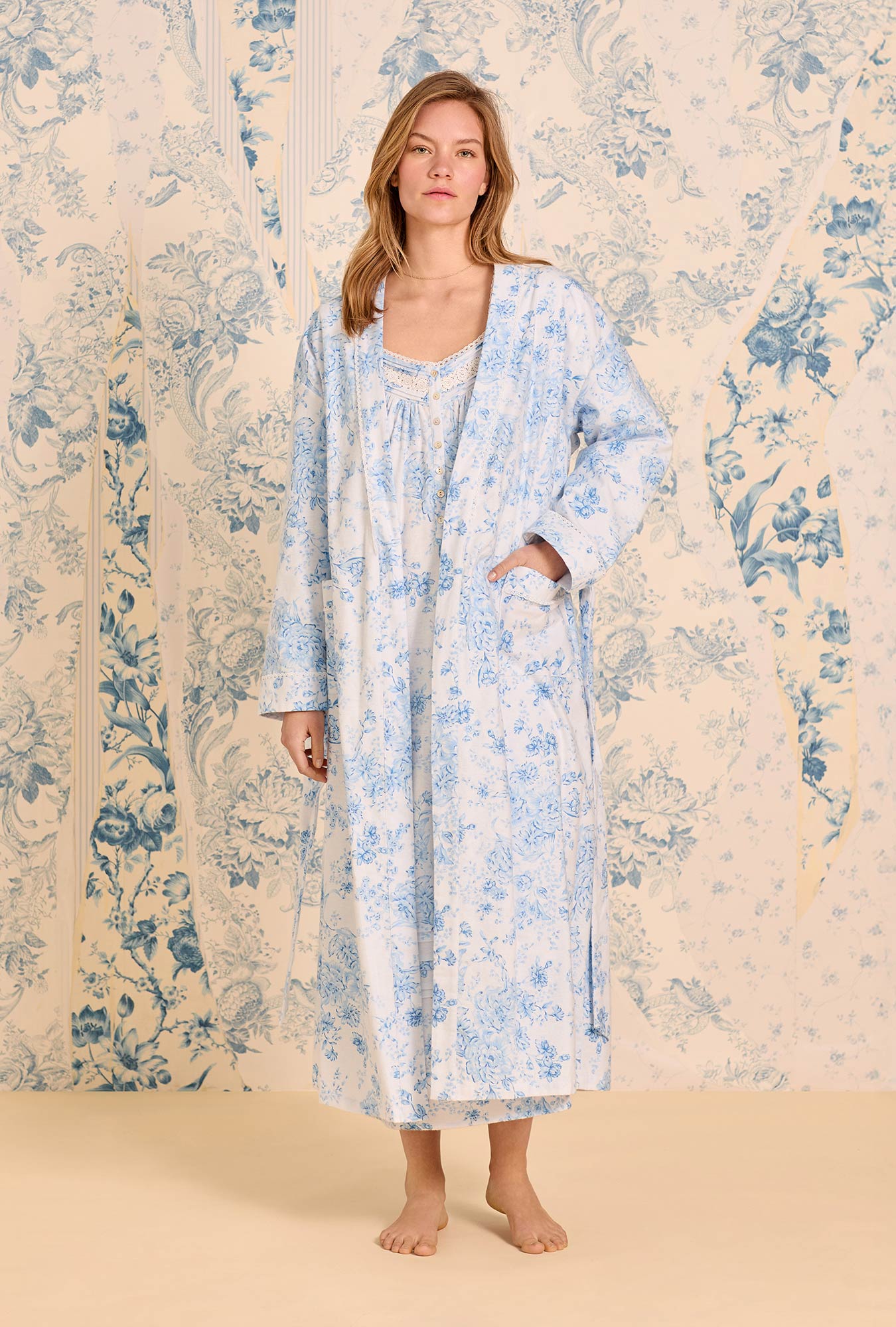 Eileen West Chateau Bloom Cotton Flannel Wrap Robe