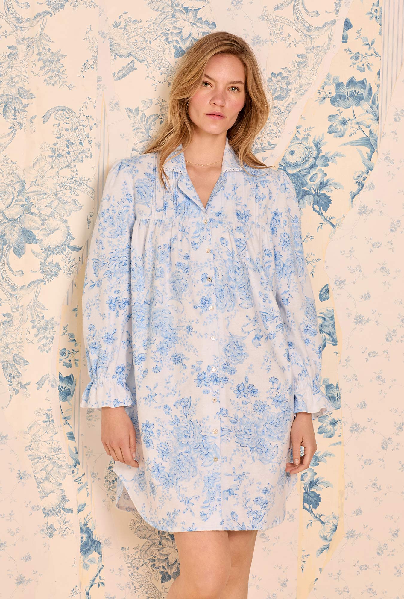 Eileen West Chateau Bloom Cotton Flannel Long Sleeve Nightshirt