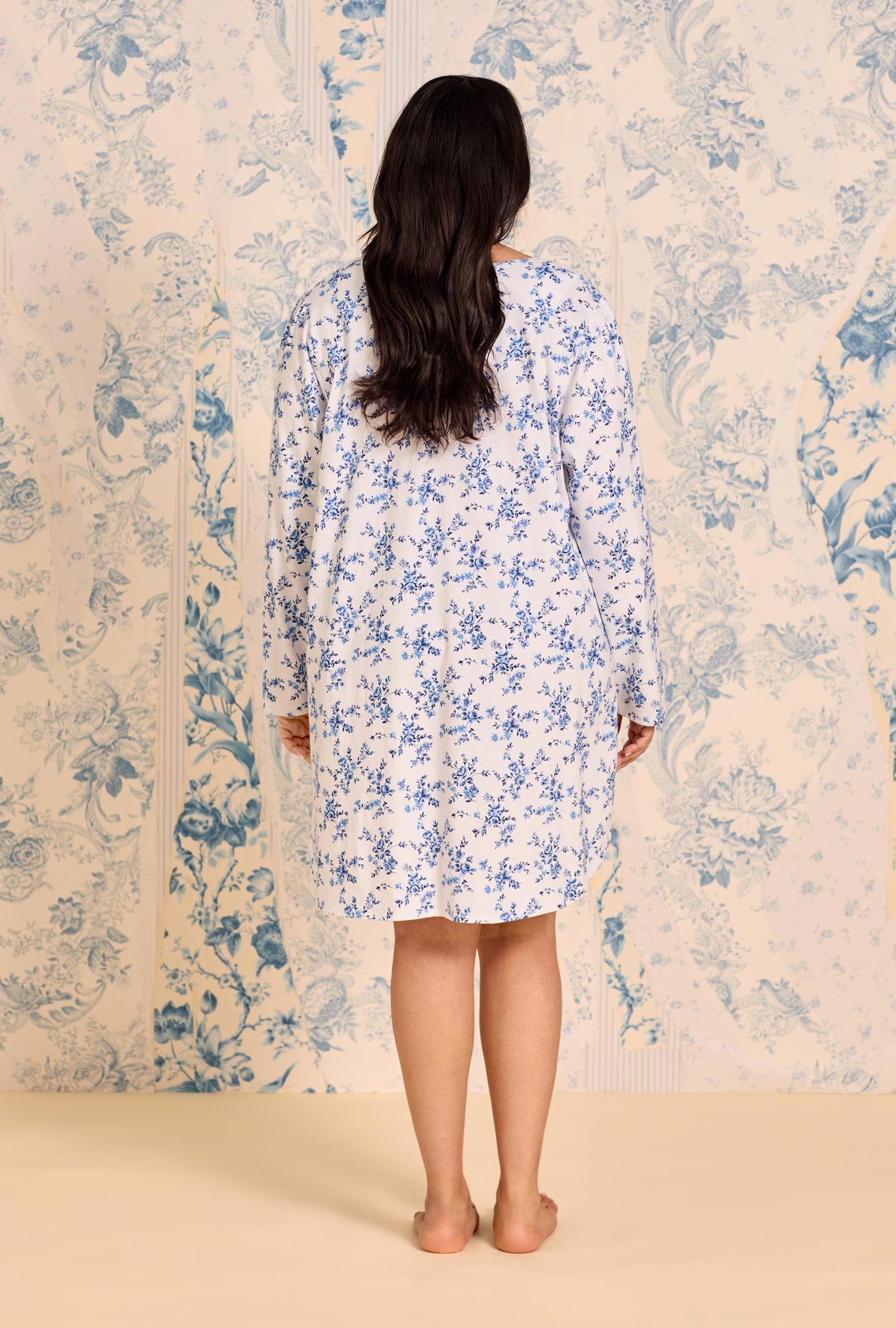 Eileen West Blue Thistle Cotton Knit Long Sleeve Nightshirt