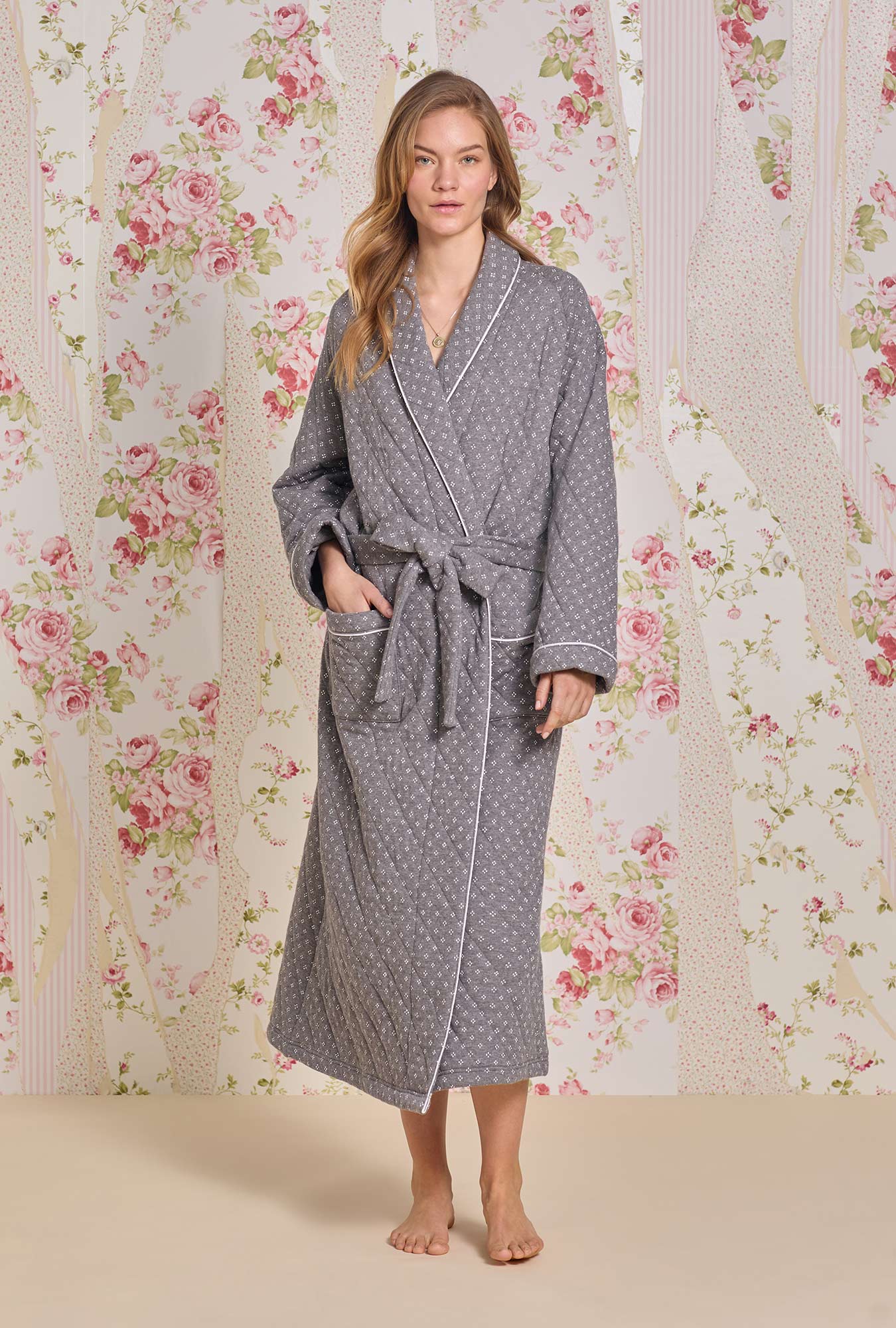 Eileen West Moonstone Cotton Diamond Quilt Wrap Robe