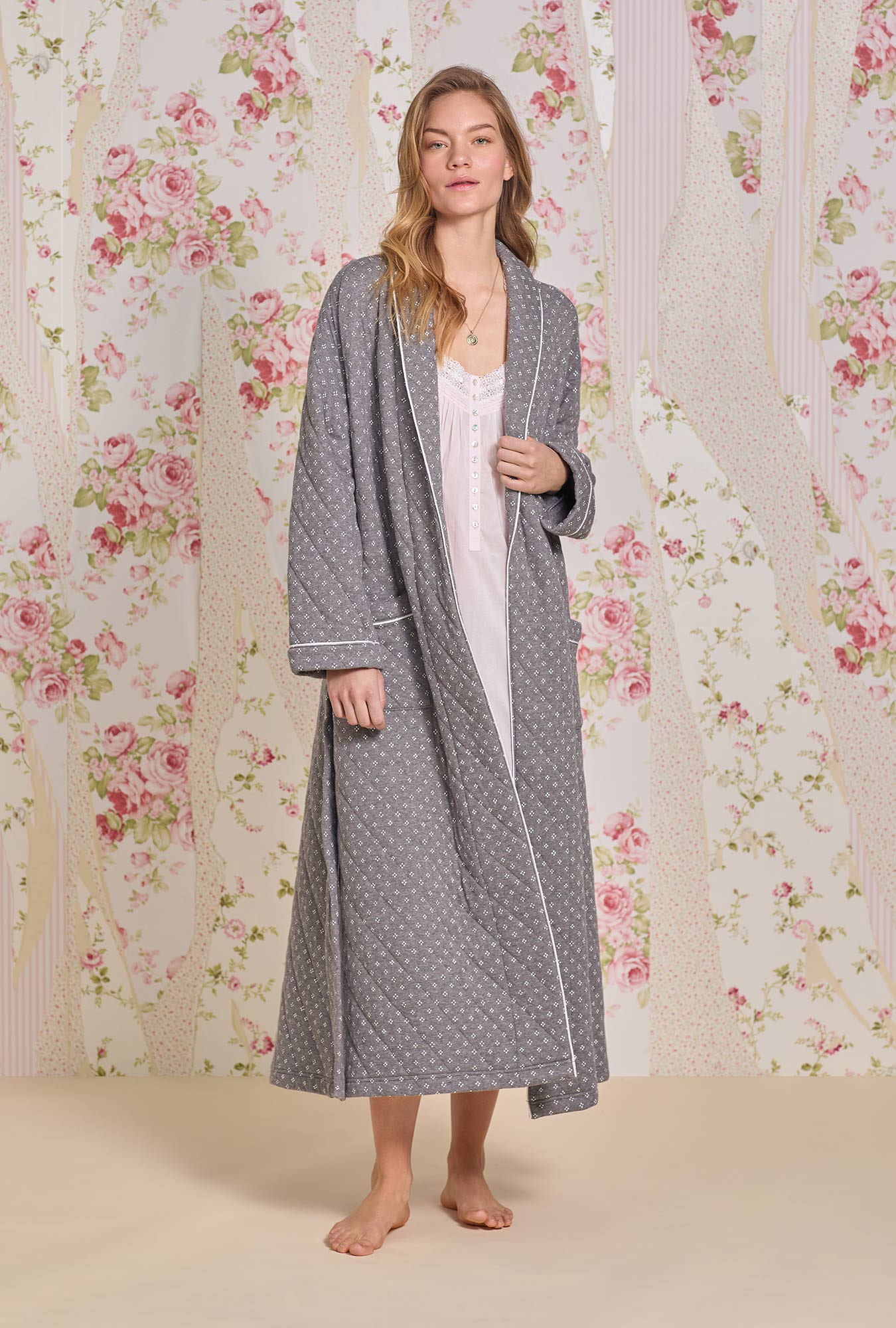 Eileen West Moonstone Cotton Diamond Quilt Wrap Robe