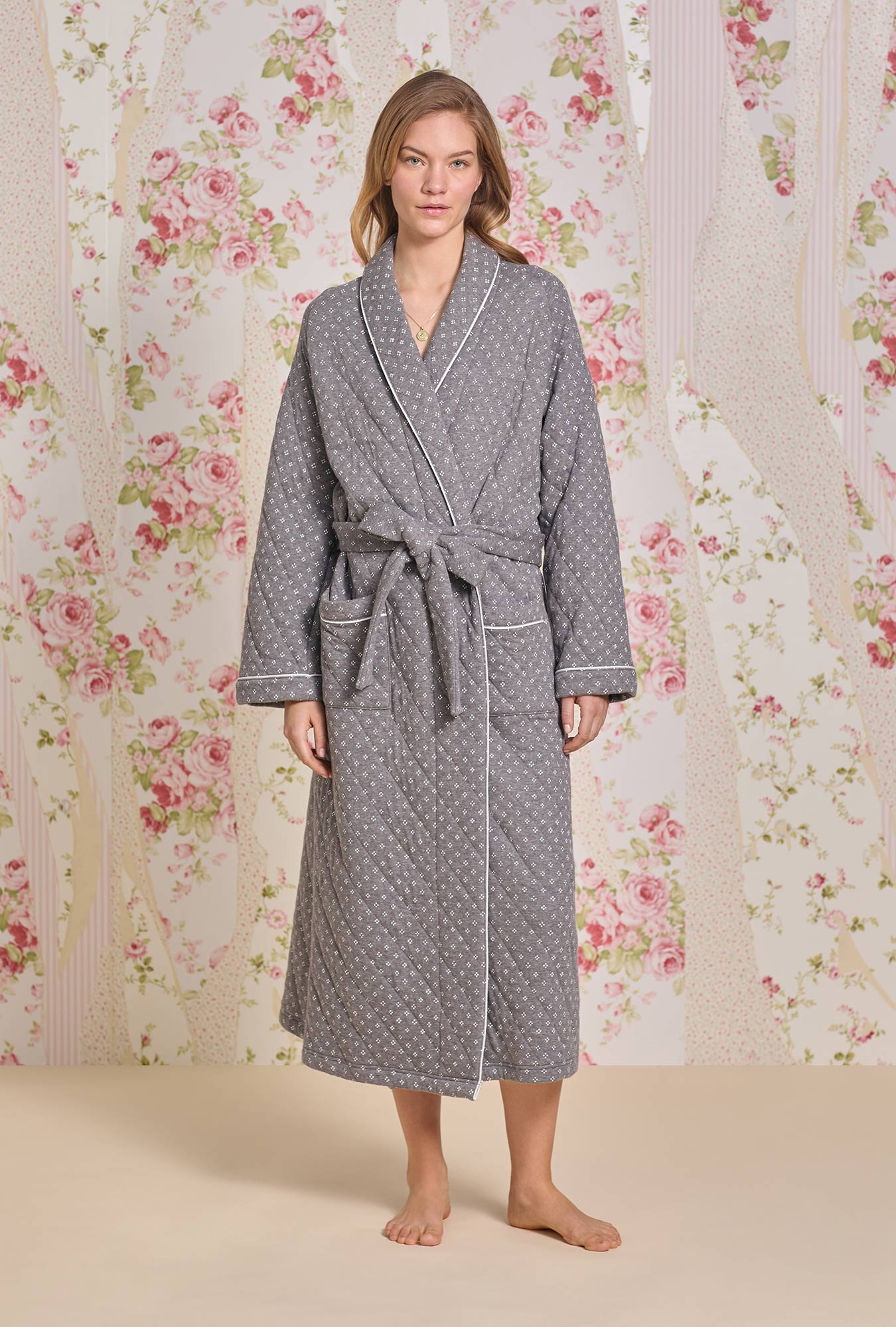 Eileen West Moonstone Cotton Diamond Quilt Wrap Robe