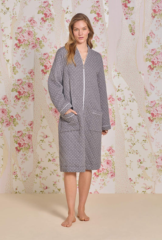Eileen West Moonstone Cotton Diamond Quilt Zip Robe