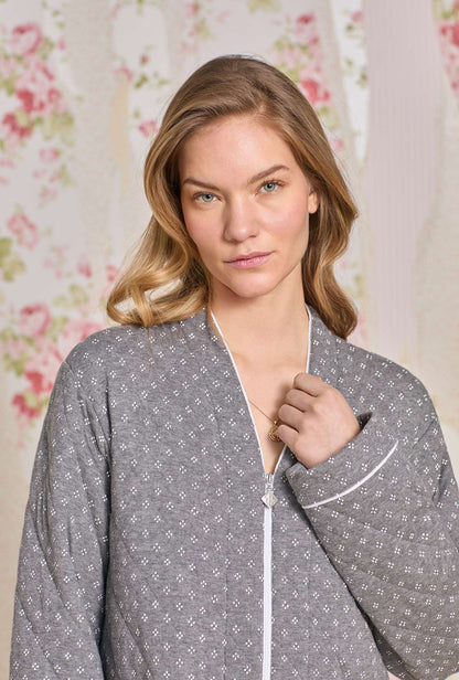 Eileen West Moonstone Cotton Diamond Quilt Zip Robe
