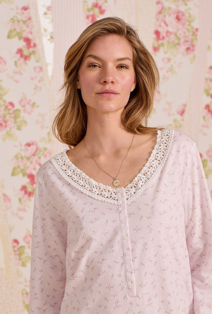 Eileen West Baby Rose Cotton Knit Long Sleeve Nightshirt