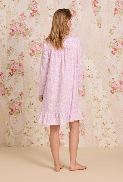 Eileen West Rose Tangle Cotton Knit Long Sleeve Short Nightgown